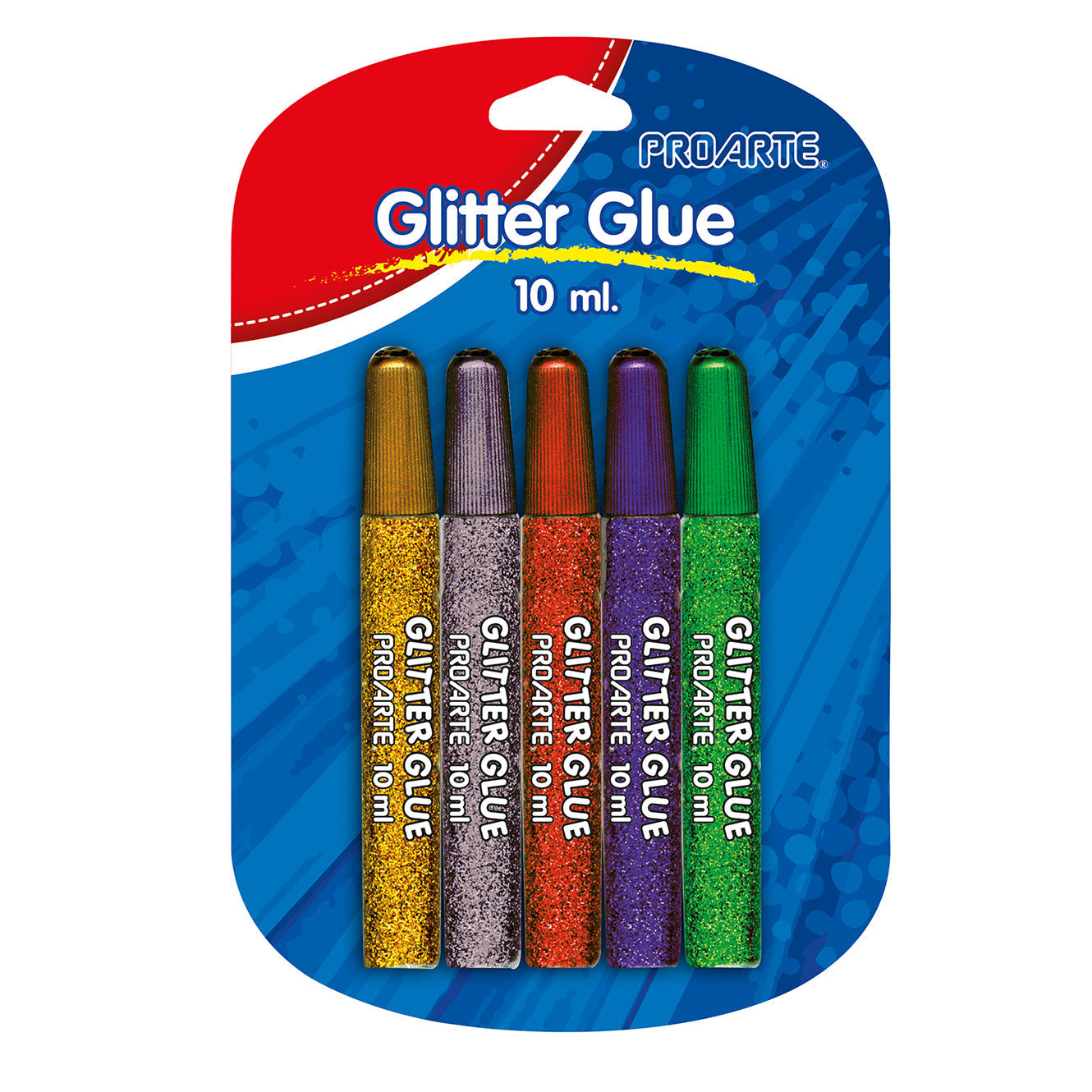 BLI.GLITTER GLUE PROARTE 5 COLORES 10ML lavable