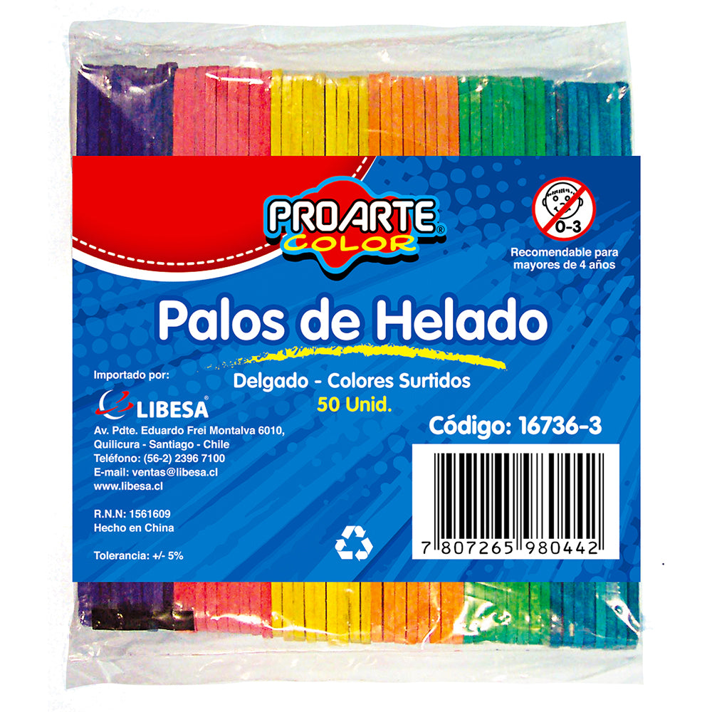 PALOSdeHELADOS PROARTE COLOR DELGADO B/50un