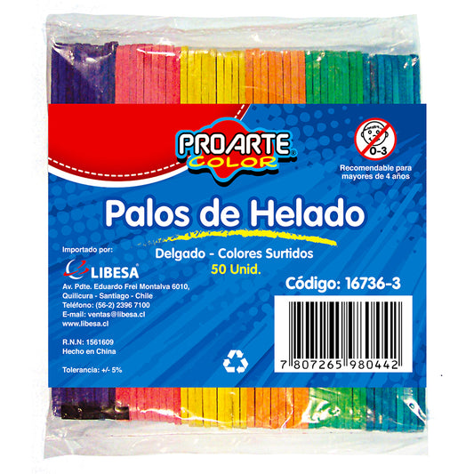 PALOSdeHELADOS PROARTE COLOR DELGADO B/50un