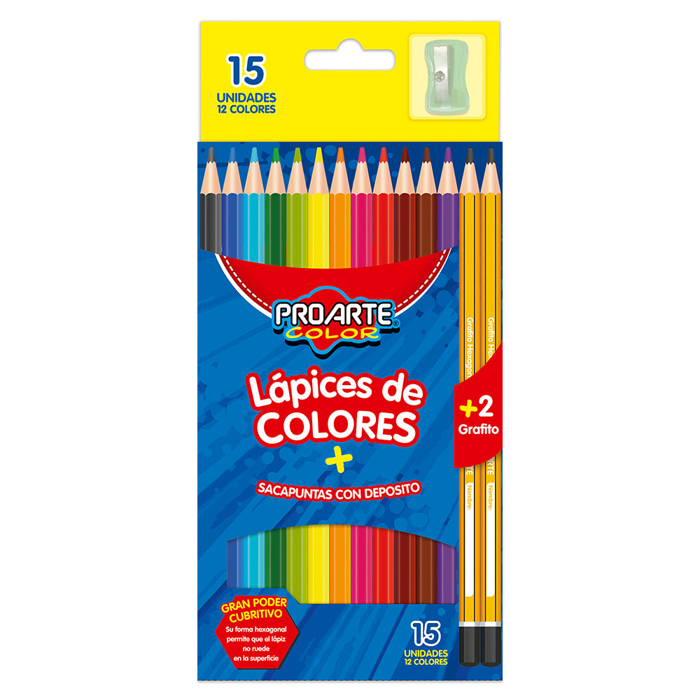 LAPICES DE COLOR PROARTE  12 LARGOS + 2GRAF+SACAP