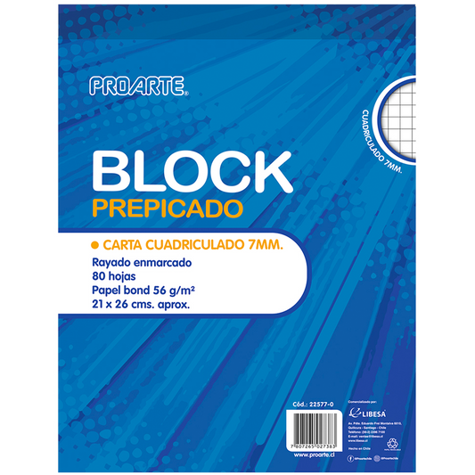 BLOCK PREPICADO PROARTE CARTA 80 HJ 7mm