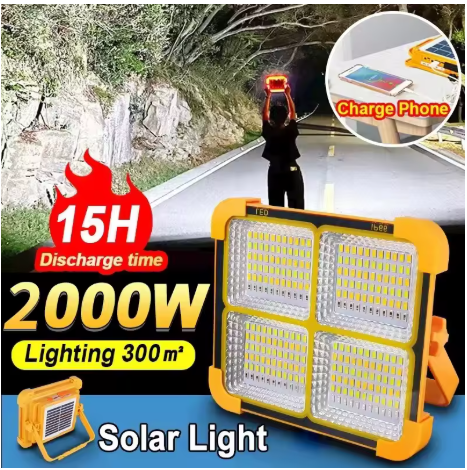 Lampara Solar recargable para exteriores, reflector LED portátil, proyector recargable, lámpara de construcción