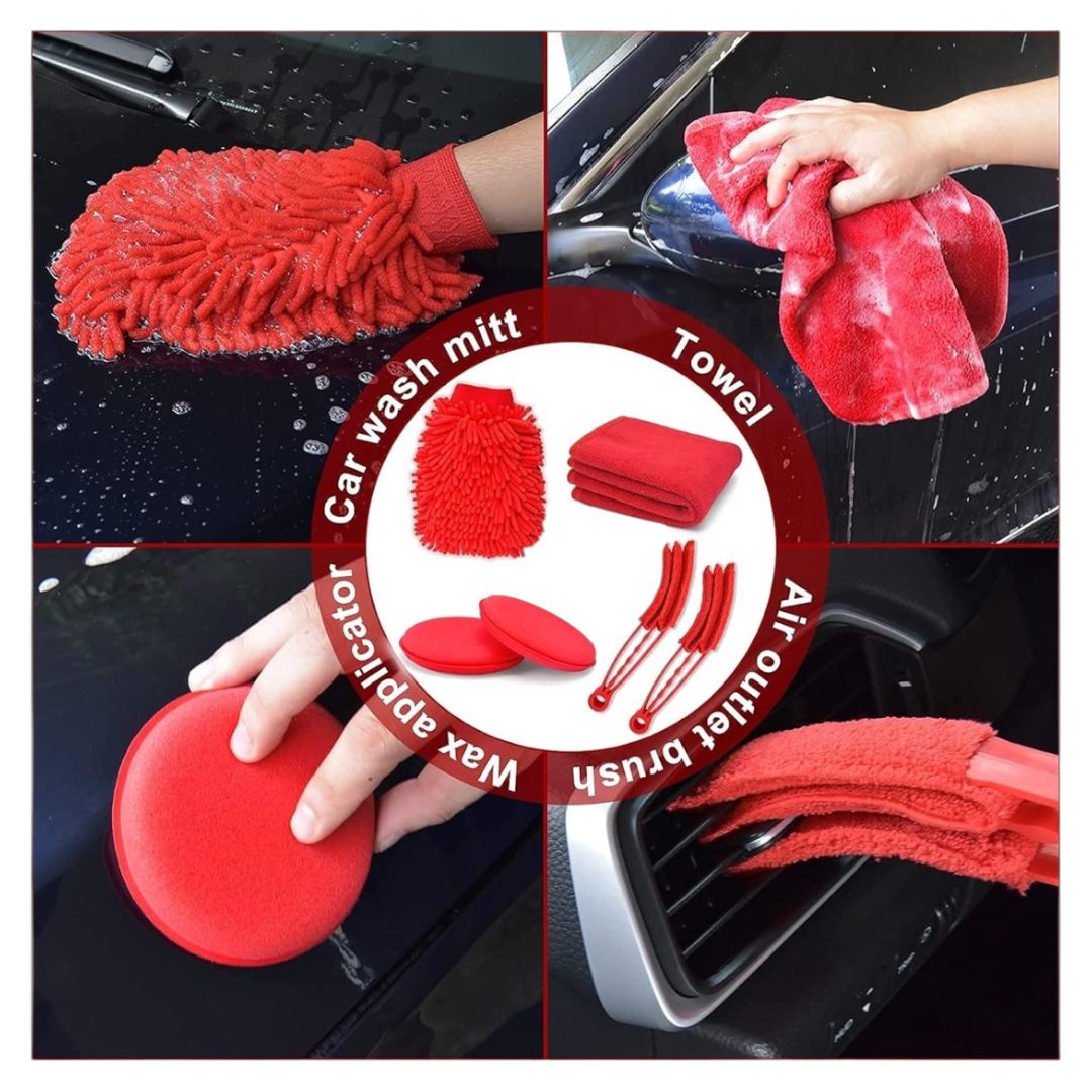 Kit 18 Piezas Limpieza De Auto Interior Y Exterior