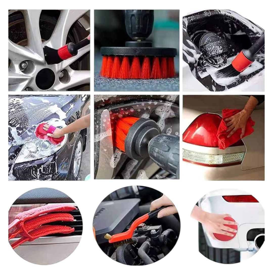 Kit 18 Piezas Limpieza De Auto Interior Y Exterior