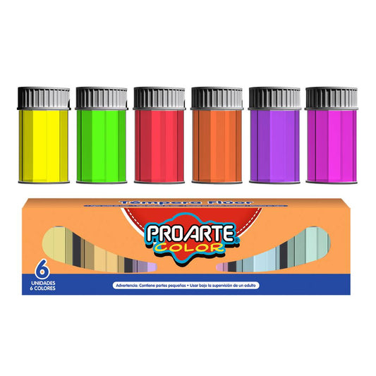 Pack 6colores Temperas Fluor Proarte