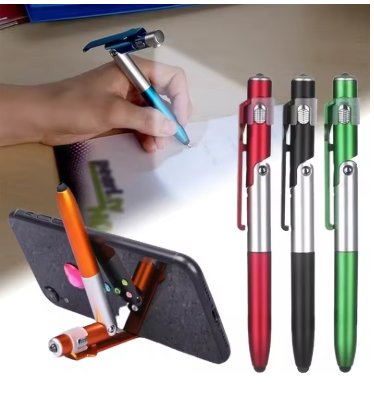 Bolígrafo multifunción 4 en 1 con luz LED, soporte plegable para teléfono, lectura nocturna, escritura, lápiz, oficina, escuela, papelería para estudiantes