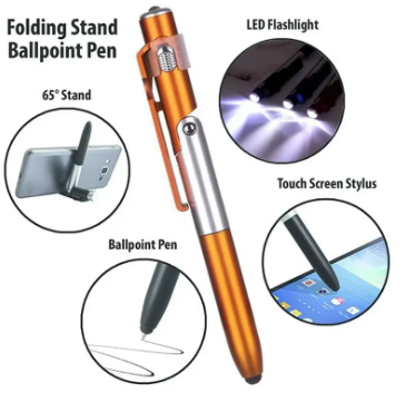 Bolígrafo multifunción 4 en 1 con luz LED, soporte plegable para teléfono, lectura nocturna, escritura, lápiz, oficina, escuela, papelería para estudiantes